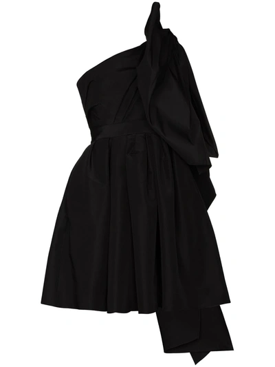 Carolina Herrera One-shoulder Gathered Silk-faille Mini Dress In Black