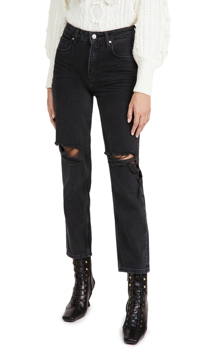 Paige Sarah High Rise Straight Leg Ankle Jeans - Black Meadow In Black Ace Destructed