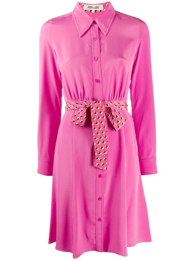 Diane Von Furstenberg Dory Belted Silk Crepe De Chine Shirt Dress In Pink