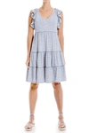 Max Studio Striped Tiered Dress In Grey