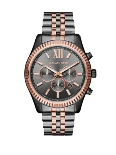 Michael Kors Lexington Two-tone Stainless Steel Chronograph Bracelet Watch In Black