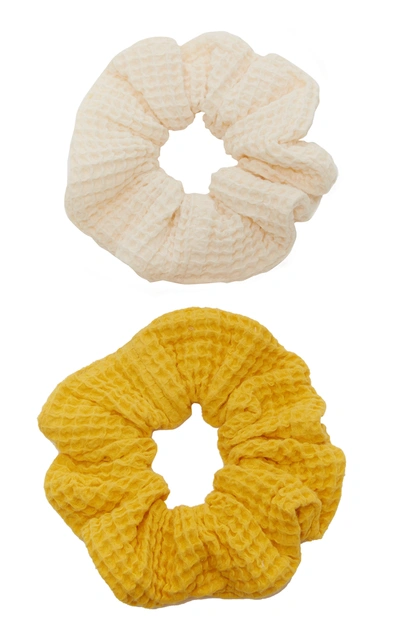Donni Exclusive Set-of-two Waffle-knit Cotton Scrunchies In Multi