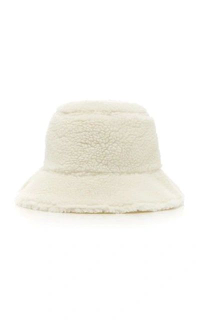Avenue Billie Reversible Faux Shearling Bucket Hat In White