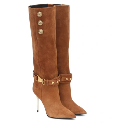 Balmain Robin High Heels Boots In Leather Color Suede