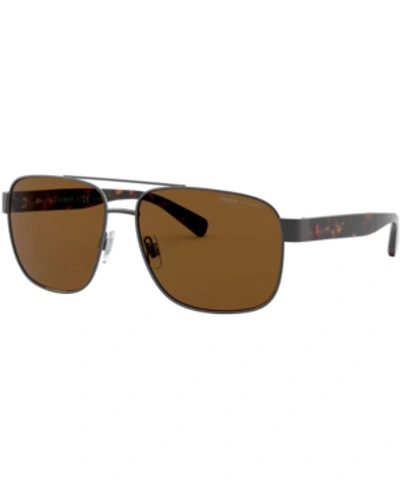 Polo Ralph Lauren Polarized Sunglasses, 0ph3130 In Semishiny Dark Gun Metal/polar Brown