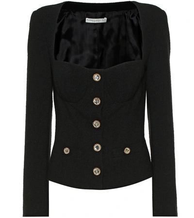 Alessandra Rich Crystal-embellished Wool-blend Tweed Jacket In Black