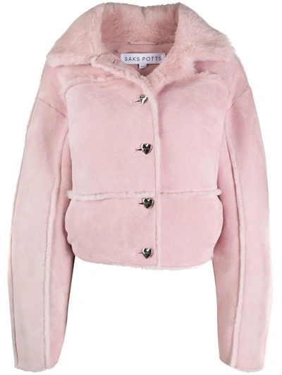 Saks Potts Kahlo Shearling-trimmed Oversized Jacket In Pink