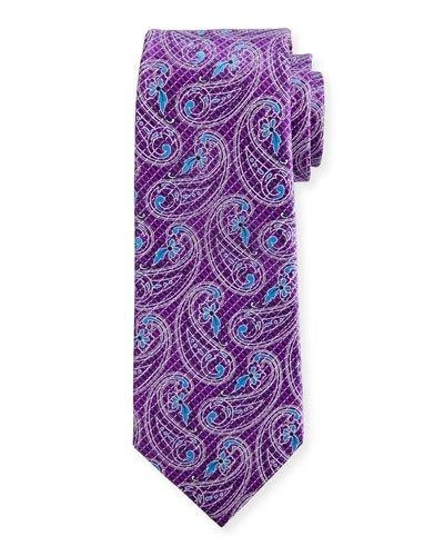 Ermenegildo Zegna Etched Paisley Silk Tie, Purple