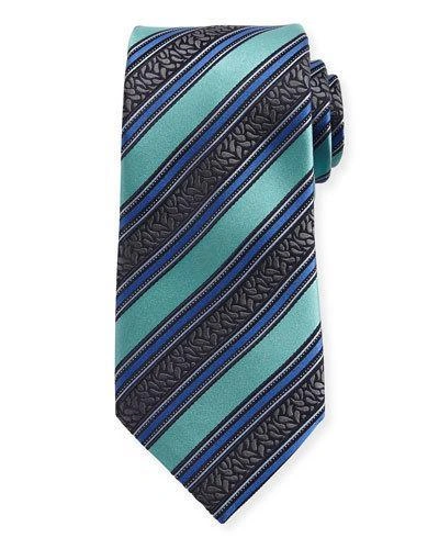 Ermenegildo Zegna Satin-stripe Herringbone Silk Tie, Blue