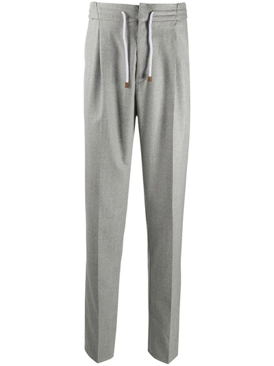 Brunello Cucinelli Drawstring Straight-leg Trousers In Grey