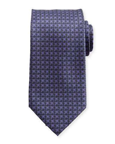 Brioni Interlocked-circle Printed Silk Tie In Purple/gray