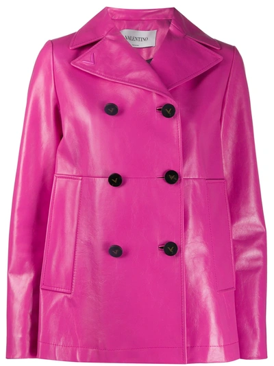 Valentino Double-breasted Leather Jacket In Pink