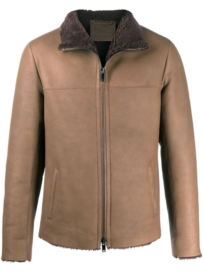Desa Collection Shearling Lined Jacket In Brown