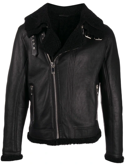 Les Hommes Off-centre Zipped Biker Jacket In Black