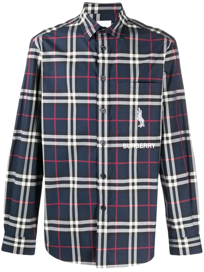 Burberry Unicorn Patch Check Shirt In Navy Ip Check