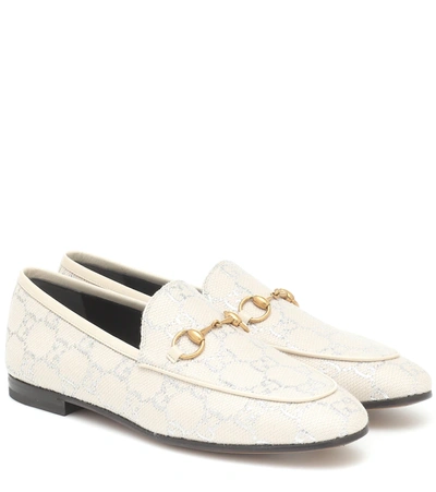 Gucci Lamé Gg Supreme Jordaan Loafers In White
