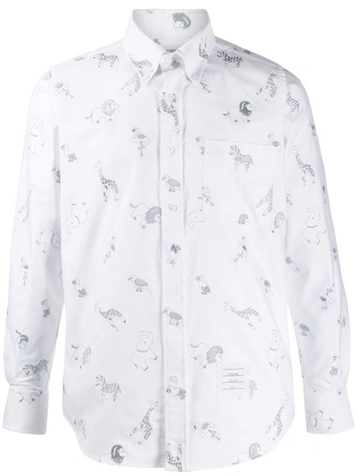 Thom Browne Animal Print Button Down In White