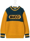 Gucci Kids' Wool Knit Sweater W/ Logo Patch In Yellow,blue