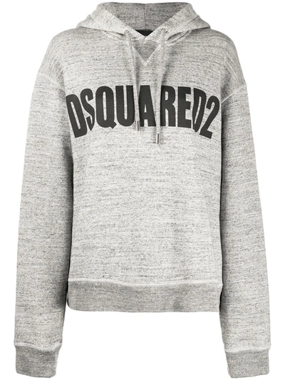 Dsquared2 Cool Fit Logo Cotton Jersey Hoodie In Grey