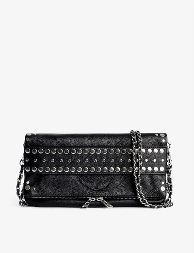 Zadig & Voltaire Rock Embellished Grained-leather Clutch Bag In Noir