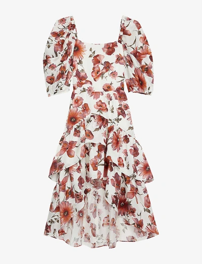 The Kooples Floral-print Silk-crepe Wrap Dress In Ecr01