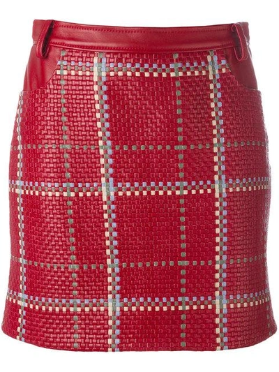 Magda Butrym High Rise Woven Leather Mini Skirt In Brick Red