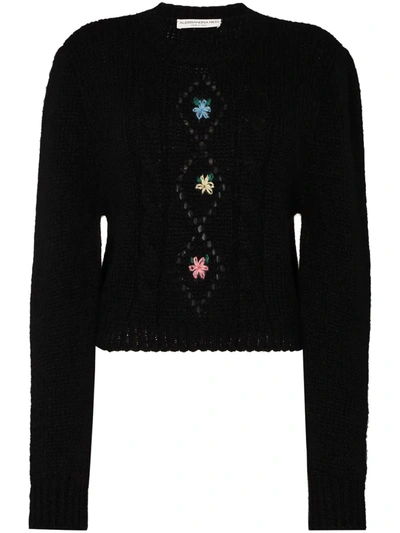 Alessandra Rich Black Floral Embroidered Knitted Sweater