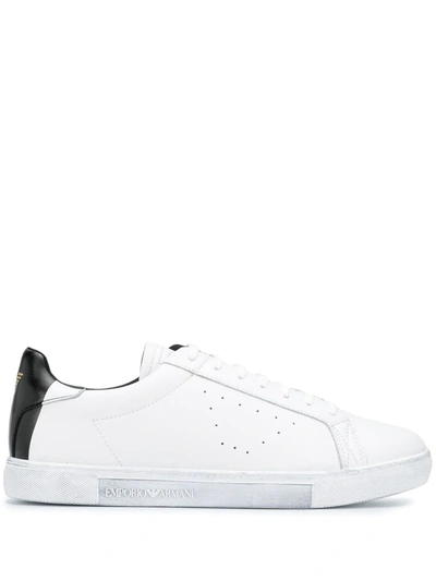 Emporio Armani Contrast-heel Low-top Trainers In White