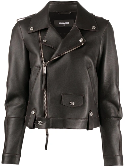 Dsquared2 Cropped Biker Jacket In Brown