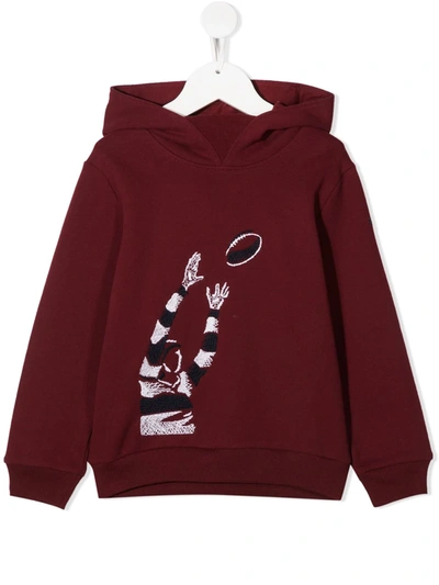 Il Gufo Kids' Embroidered Rugby Motif Hoodie In Red