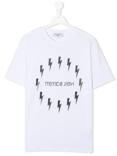 Neil Barrett Teen Lightning Logo Print T-shirt In White