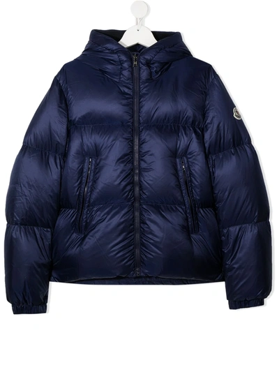 Moncler Teen Padded Hooded Jacket In Blue