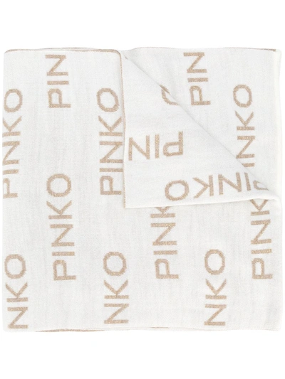 Pinko Jacquard Logo Scarf In Neutrals
