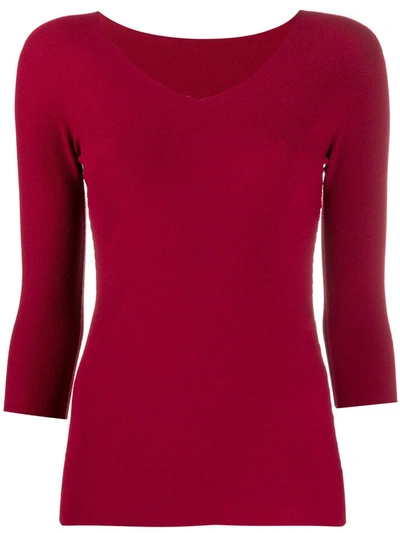 Giorgio Armani Fitted V-neck Jumper With Crop Sleeves In Red