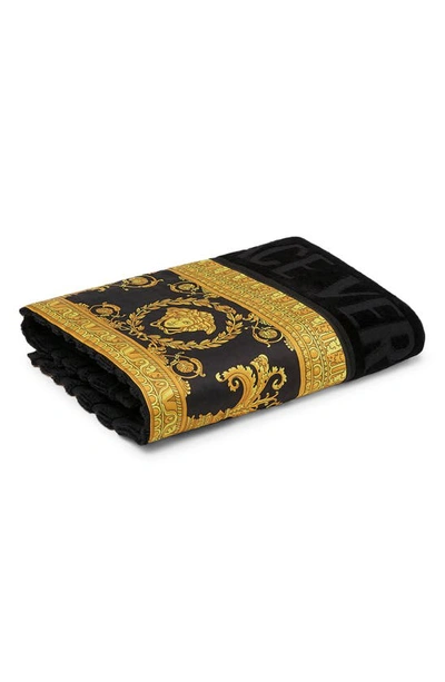 Versace I Heart Baroque Face Towel In Black/gold