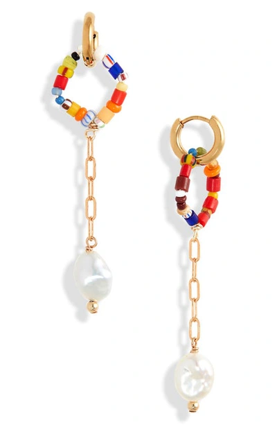 Eliou S Sindy Genuine Pearl & Bead Drop Earrings In Gold