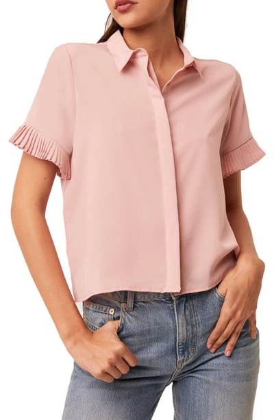 French Connection Frill Sleeve Crepe Button-up Shirt In Teagown