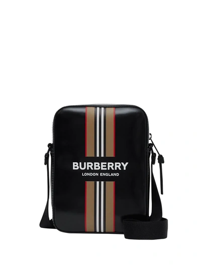 Burberry Thornton Crossbody Bag With Logo And Stripe Pattern In Black,beige,red