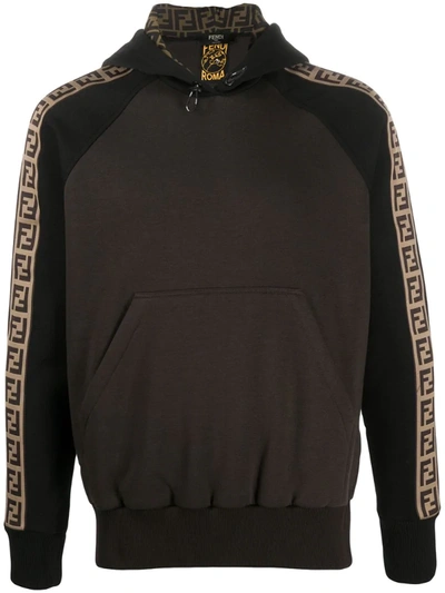 Fendi Ff Logo Stripe Hoodie In Brown