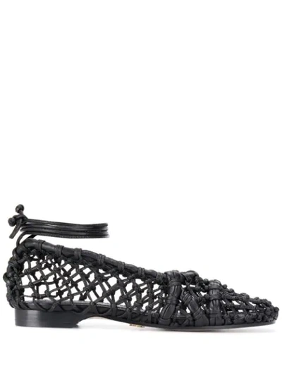 Tory Burch Woven Leather Pumps In Black