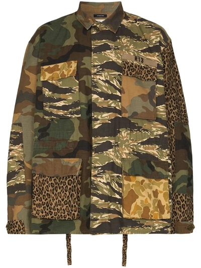 R13 Spliced Military Jacket In Green