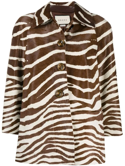 Gucci Zebra-print Button-up Jacket In Brown