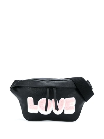 Sandro Slogan-print Leather Bum Bag In Black