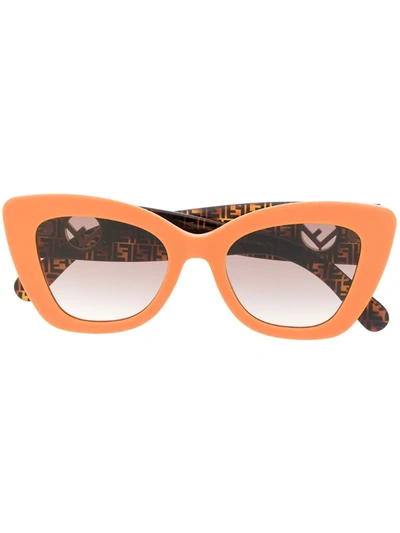 Fendi Cat Eye Monogram Print Sunglasses In Orange