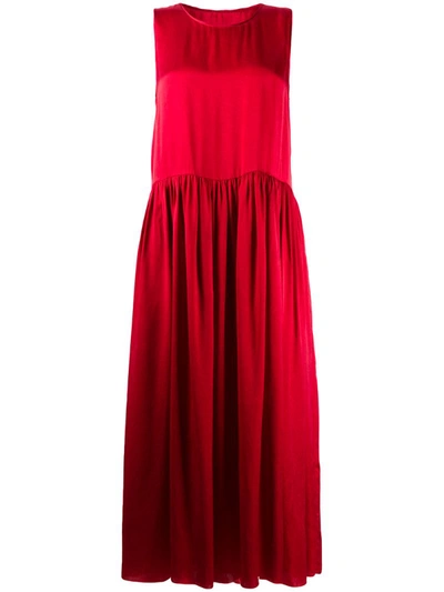 Uma Wang Gathered-waist Satin Dress In Red
