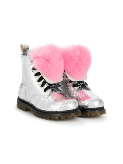 Monnalisa Kids' Pompom Ankle Boots In Silver