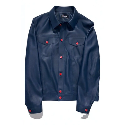 Pre-owned Kiton Leather Jacket In Blue