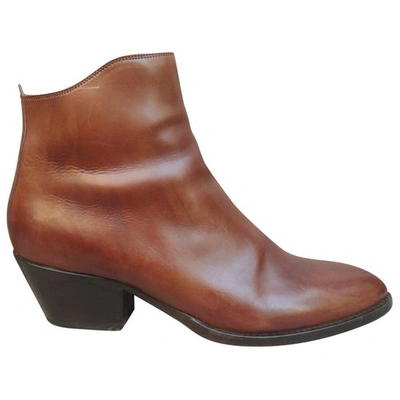 Pre-owned Sartore Leather Ankle Boots In Brown