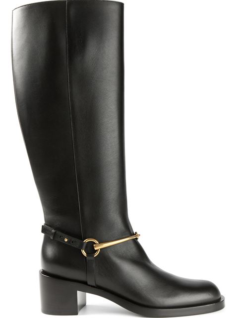 Gucci Black Leather 'tess' Knee-high Slip-on Riding Boots In Select ...