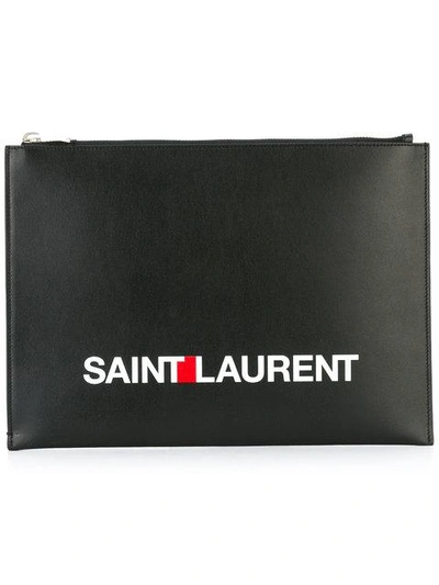 Saint Laurent Printed Logo Clutch Bag In Black